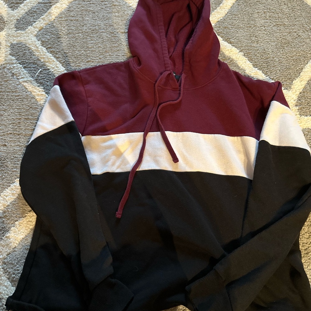 cropped Hoodie - Maroon, White, and Black